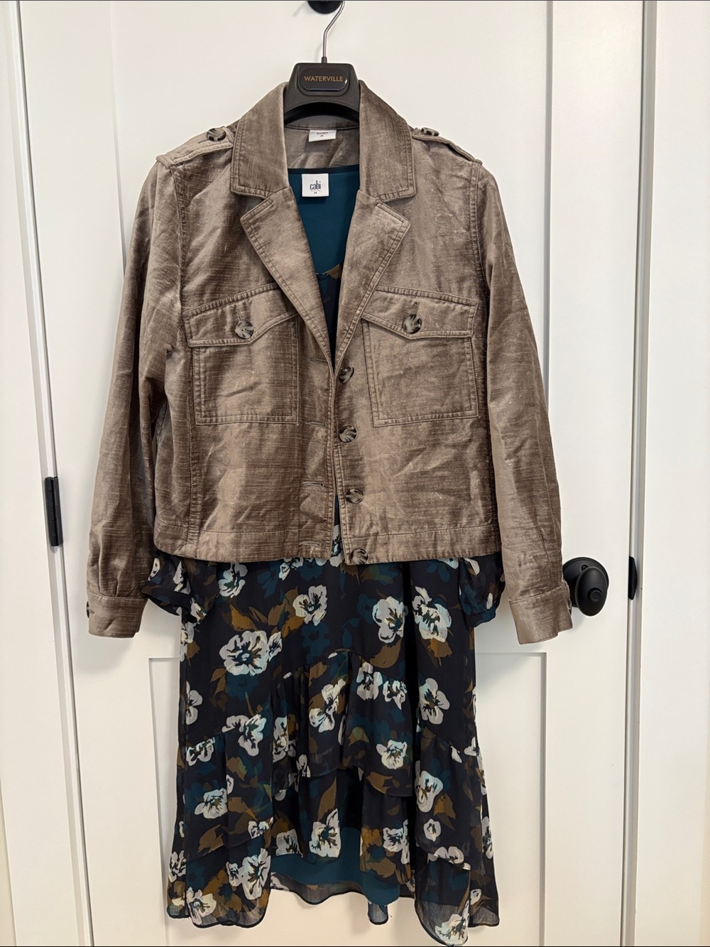 CAbi combo bundle M. Fun fall evening outfit. Bronze Jacket - + flirty dress